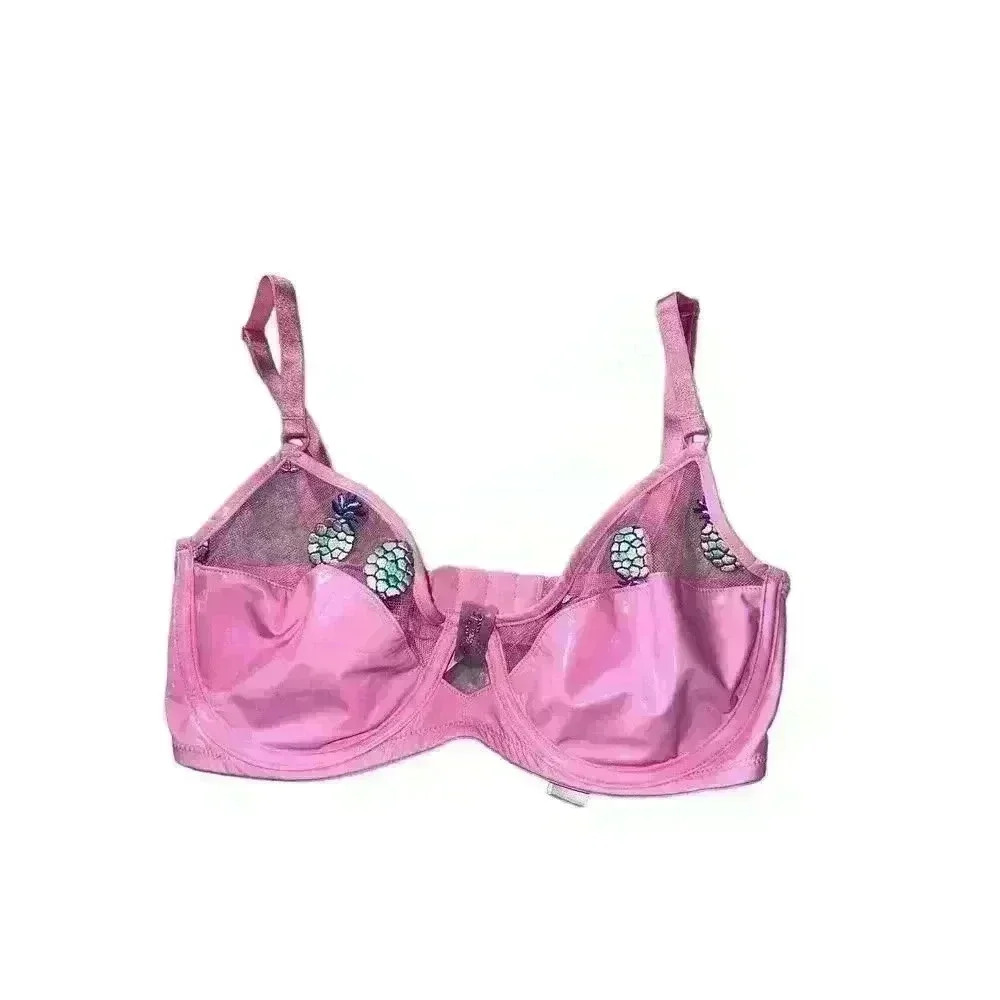 NWT Savage Fenty Bra 32 DD Pineapple Embroidered Pink faux Patent Leather
